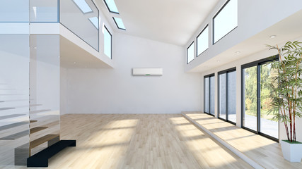 Living room with air conditioning. 3D rendering