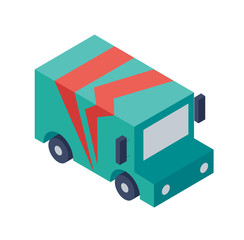 Isometric Delivery Truck Object or Icon - Element for Tileset Map, Landscape Design, Urban Architecture, Web, Exterior Facade or Game in Colorful Minimalist Flat Vector