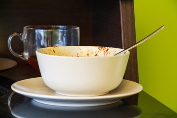 Dirty bowl close up
