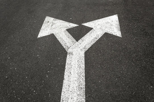 Left And Right Road Sign On The Road.