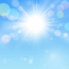sonniger Bokeh Hintergrund Himmel blau mit Sonne