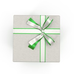 Isolated silver gift box on white. Top view. 3D illustration