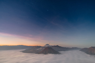 Beautiful Landscape of Volcano at sunrise - Bromo Tengger Semeru National Park, Indonesia