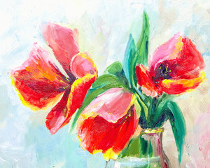 Oil Painting, Impressionism style, texture painting, flower still life painting art painted color image, tulips