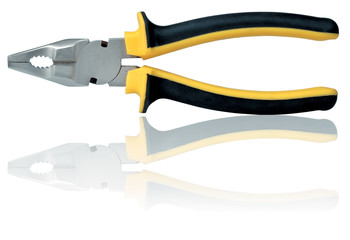 Obraz premium Pliers hand tool on white background with reflection
