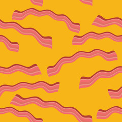 Bacon roasted seamless pattern. Thin piece of meat background. Pork texture. Food Ornament