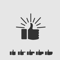 Flat icon like for social networks in the form of a hand with a thumb up on a light gray background