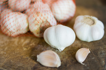 fresh garlic on wooden background