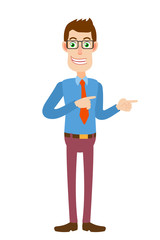 Businessman pointing something beside of him