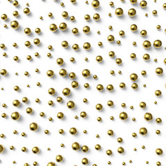 Gold balls on white surface abstract background.