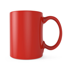 Red tea or coffee mug side view. 3D rendering.
