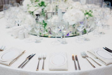 Formal dinner service as at a wedding banquet