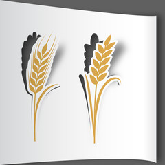 Paper art cut stickers Ears of wheat. illustration icons