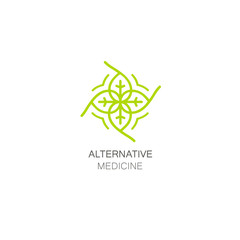 Vector floral icon and logo design template in outline style - abstract monogram for alternative medicine.
