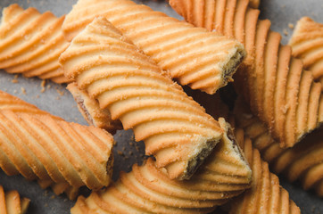 Sugar cookies baking in oven.