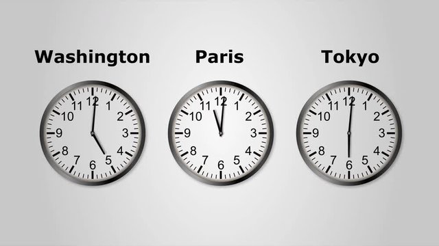 4K UltraHD loopable video animation of time in Tokyo, Washington and Paris. Timelapse