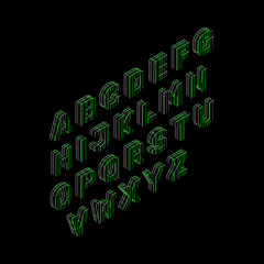 Fototapeta premium Capital alphabet letters of lines. Vector outline illustration. Isometric view.