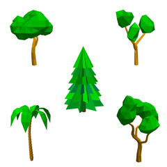 Polygonal trees set. Isolated on white background. 3d Vector illustration.