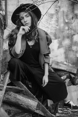 Beautiful girl in a plaid coat