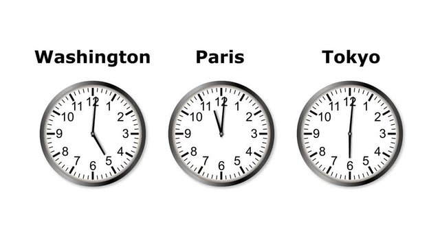 4K UltraHD loopable video animation of time in Tokyo, Washington and Paris. Timelapse
