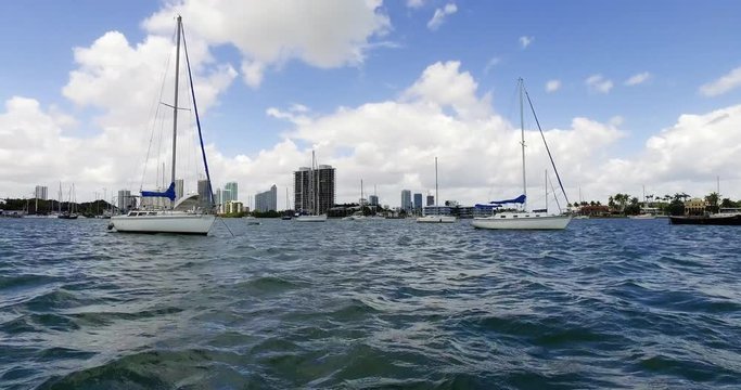 Miami Biscayne Bay Sailboats, Downtown Skyline Buildings in the Background