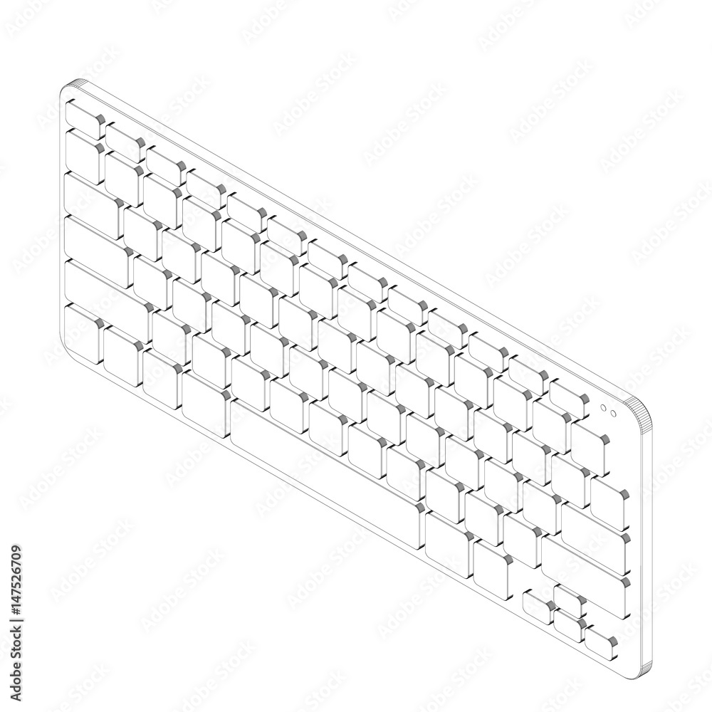 Fototapete computer keyboard. 3d isometric style. vector outline illustration.