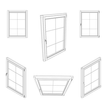 Closed window set. Isolated on white background. Vector outline illustration.