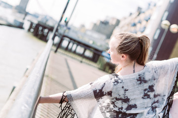 Yoga exercise near Tower Bridge, London