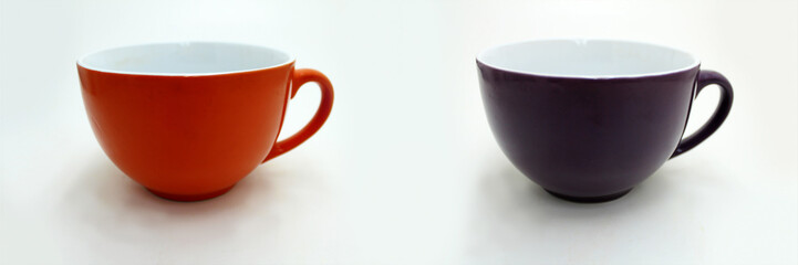 Orange and purple Cup isolated on white.