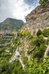 Cloudy view of national park Sant Miquel del Fai not far from Barcelona, Catalonia, Spain.