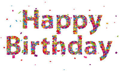 Happy Birthday sign with colorful confetti