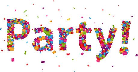 Party sign with colorful confetti
