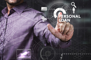 Business, Technology, Internet and network concept. Young businessman working on a virtual screen of the future and sees the inscription: Personal loan