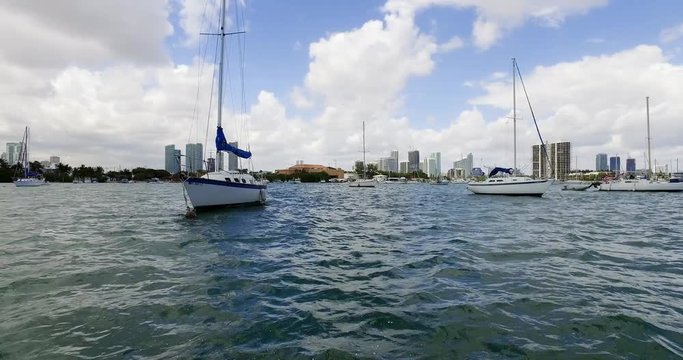 Sailboats Anchored in Miami Biscayne Bay