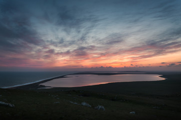 Sunset over the sea and lakes. Opuk