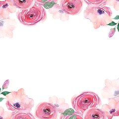 Floral card. Watercolor template for wedding invitations, posters, valentines day, easter, birthday