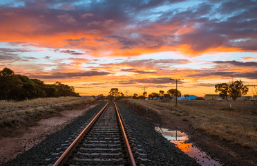 Railway tracks at sunset  scenic rural Australian landscape