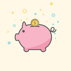 Simple Business and  Finance Vector Flat Icon. Classic pink piggy as coin keeper. Flat style icon. 

