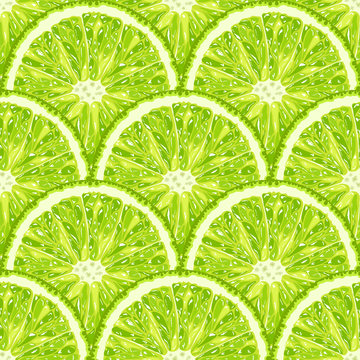 vector seamless pattern of lime slice. Realistic citrus background