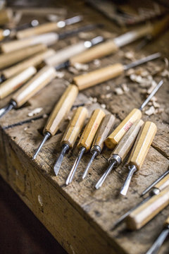 Chisels for traditional woodcarving, Sesto, Dolomites, Italy