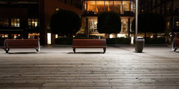 Street bench at night