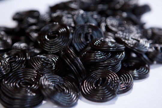 Close up of licorice wheels