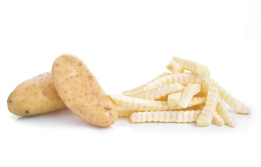 Abundant frozen French fries on white background