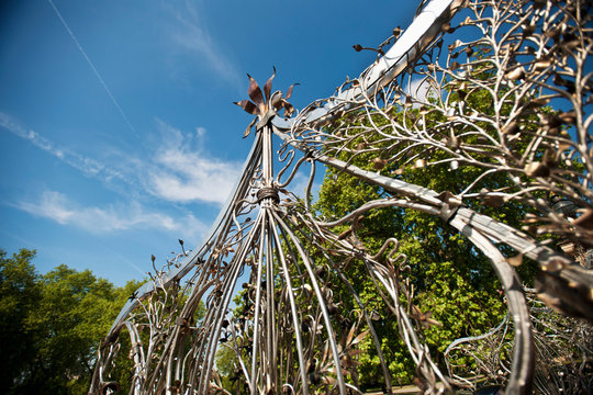 Close up of wrought iron gate