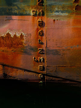 Close up of waterline marks on ship