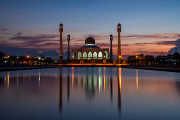 Beautiful landscape of Songkhla central mosque in the sunset mood.