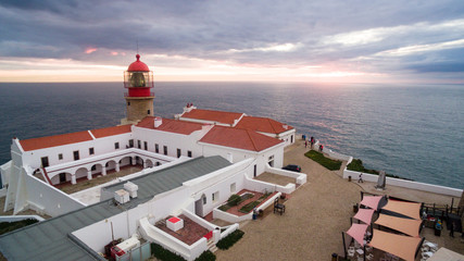 Aerial view of the cliffs of Cape St. Vincent before sunset. Portugal. Region Algarve