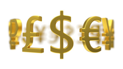 3d illustration of currency symbols.