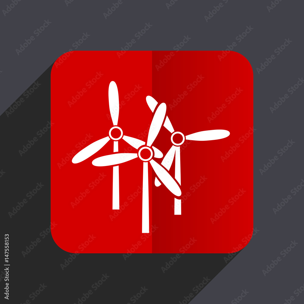 Poster Windmill flat design white and red vector web icon on gray background with shadow in eps10.