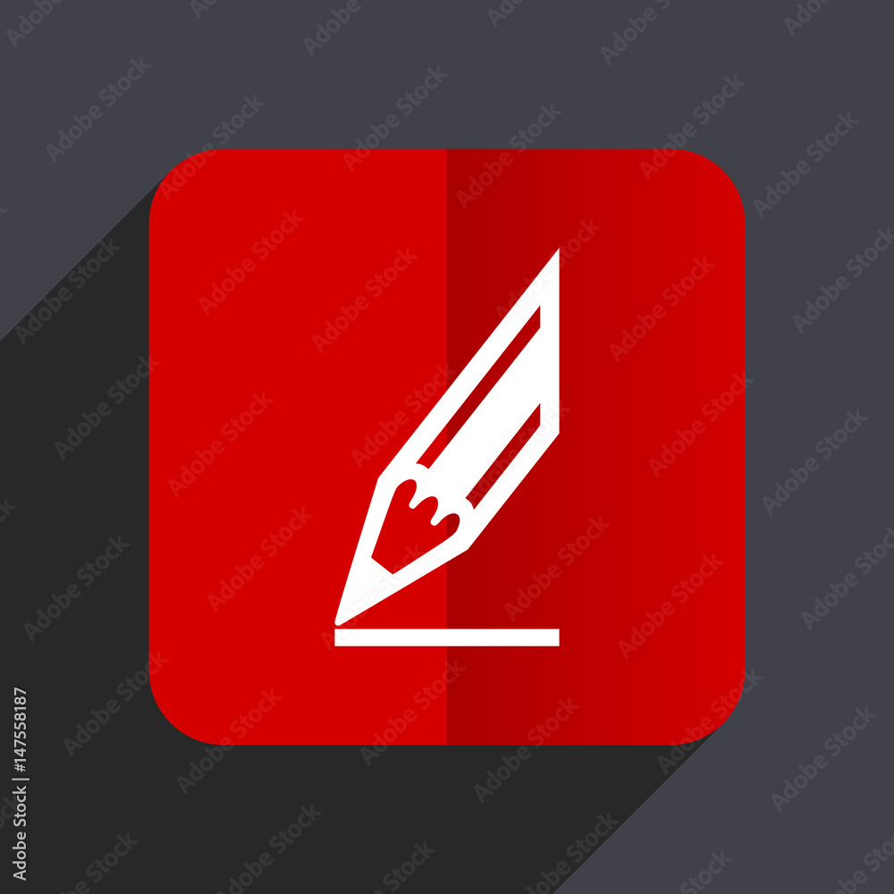 Aufkleber Pencil flat design white and red vector web icon on gray background with shadow in eps10.